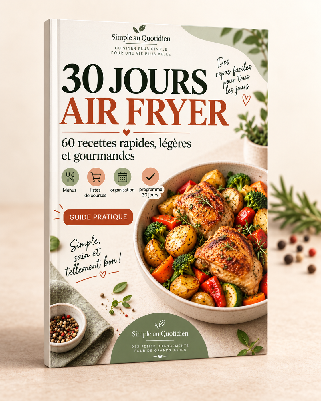 Couverture 3D du guide Air Fryer — 60 recettes light